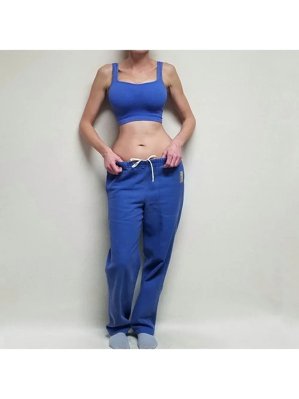 VINTAGE 90s Durable Blue Cotton Mid Rise Tie-Waist Straight Tapered Leg Pants 30